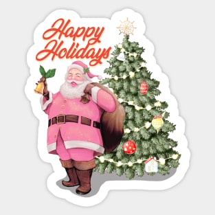 Retro Vintage Pink Santa Claus | Happy Holidays Sticker